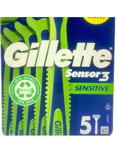gillette sensor3 rasoi radi e getta trilama - 5 pezzi - sensitive: tuttocasashop.it: igiene e cura della persona