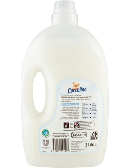 coccolino ammorbidente - 3 litri - 40 lavaggi - delicato e soffice: tuttocasashop.it: prodotti per bucato e tessuti