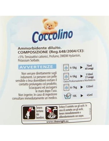 coccolino ammorbidente - 3 litri - 40 lavaggi - delicato e soffice: tuttocasashop.it: prodotti per bucato e tessuti