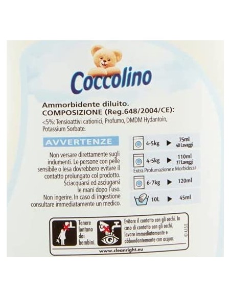 coccolino ammorbidente - 3 litri - 40 lavaggi - delicato e soffice: tuttocasashop.it: prodotti per bucato e tessuti