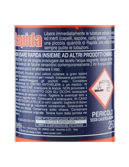rapida disgorgante granulare - 250 gr. - stura e libera scarichi da ingorghi: tuttocasashop.it: pulizia e cura della casa