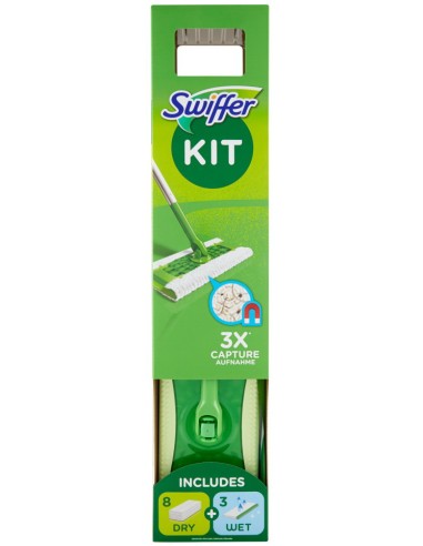 swiffer kit sistema completo - scopa + 8 panni catturapolvere + 3 umidific.: tuttocasashop.it: pulizia e cura della casa