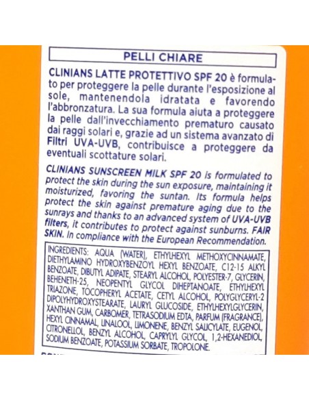 clinians anti age latte protettivo solare - 200ml - spf 20 protezione media: tuttocasashop.it: igiene e cura della persona