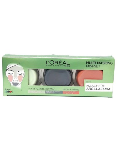 l'oreal skin expert multi-masking maschere viso argilla pura - mini set tris: tuttocasashop.it: igiene e cura della persona