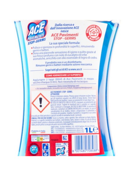 ace pavimenti igienizzante - 1 litro - stop germs - senza candeggina: tuttocasashop.it: pulizia e cura della casa