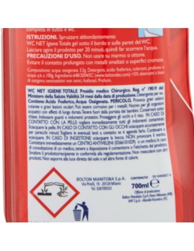 wc net detergente per wc 700ml - igiene totale gel - disinfettante 5 azioni: tuttocasashop.it: pulizia e cura della casa