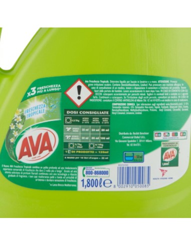 ava detersivo lavatrice liquido - 36 lavaggi 1800ml - freschezza tropicale: tuttocasashop.it: prodotti per bucato e tessuti