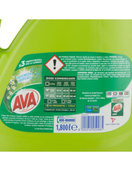 ava detersivo lavatrice liquido - 36 lavaggi 1800ml - freschezza tropicale: tuttocasashop.it: prodotti per bucato e tessuti