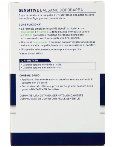 nivea for men after shave sensitive - 100ml - balsamo dopobarba senza alcool: tuttocasashop.it: igiene e cura della persona