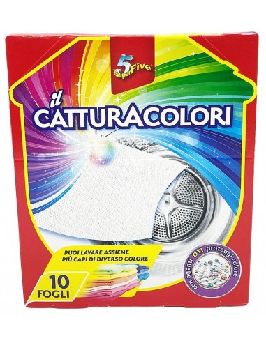 super five 5 - il cattura colori - 10 foglietti acchiappa colore - lavatrice: tuttocasashop.it: prodotti per bucato e tessuti