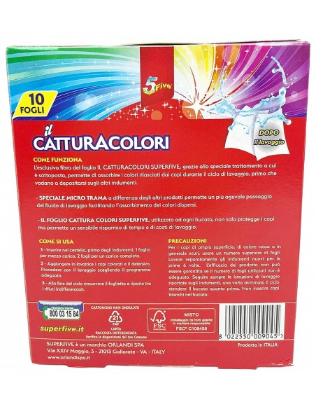 super five 5 - il cattura colori - 10 foglietti acchiappa colore - lavatrice: tuttocasashop.it: prodotti per bucato e tessuti