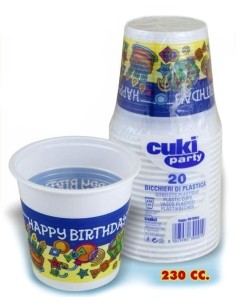 cuki 20 bicchieri in plastica da 230cc - decorati - happy birthday: tuttocasashop.it: carta & monouso