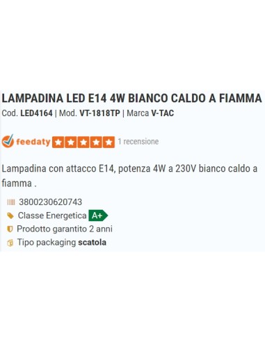 v-tac lampadina a led - fiamma - e14 4w 2700k - luce calda: tuttocasashop.it: altro - bazar