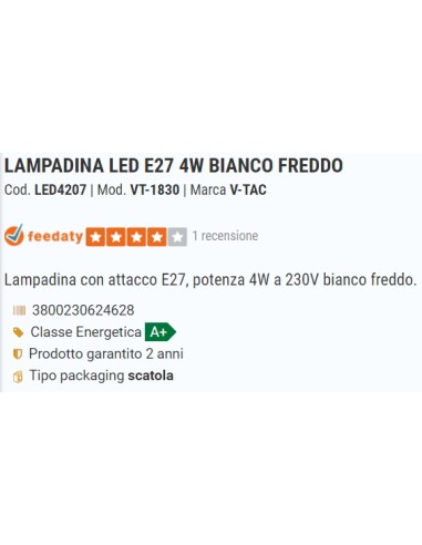 v-tac lampadina a led - sfera - e27 4w 6400k - luce fredda: tuttocasashop.it: altro - bazar