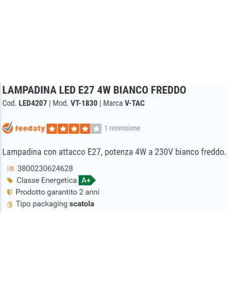 v-tac lampadina a led - sfera - e27 4w 6400k - luce fredda: tuttocasashop.it: altro - bazar