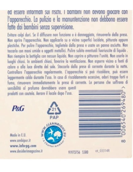 ambipur deodorante ambienti elettrico - 20ml 80 giorni - capri: tuttocasashop.it: pulizia e cura della casa