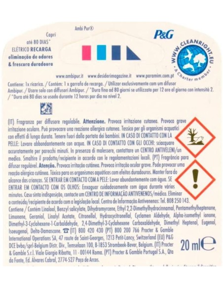 ambipur deodorante ambienti elettrico - 20ml 80 giorni - ricarica - capri: tuttocasashop.it: pulizia e cura della casa
