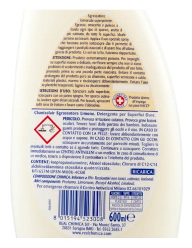 chanteclair sgrassatore universale spray 600ml - ricarica - limone: tuttocasashop.it: pulizia e cura della casa