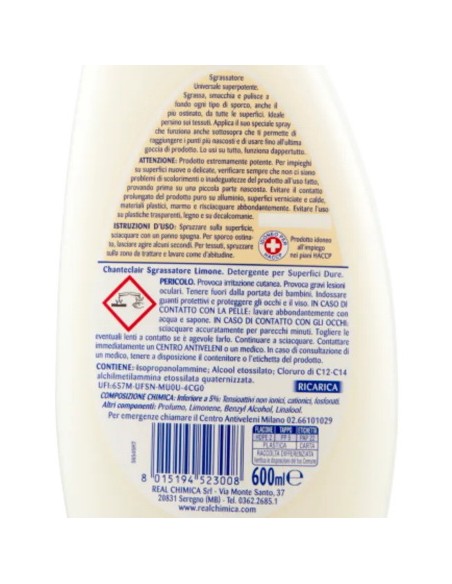 chanteclair sgrassatore universale spray 600ml - ricarica - limone: tuttocasashop.it: pulizia e cura della casa