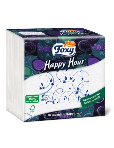foxy happy hour tovaglioli doppiovelo 33x33cm - 50 pezzi - decori assortiti: tuttocasashop.it: carta & monouso
