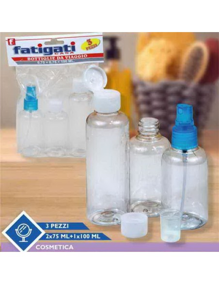 fatigati set flaconi da viaggio - set 3 pezzi - travel size set: tuttocasashop.it: igiene e cura della persona