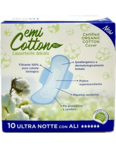 emi cotton assorbenti ultra in cotone - 10 pezzi - notte: tuttocasashop.it: igiene e cura della persona
