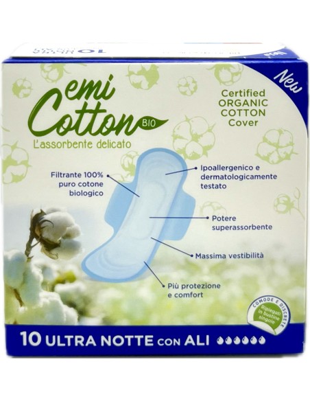 emi cotton assorbenti ultra in cotone - 10 pezzi - notte: tuttocasashop.it: igiene e cura della persona