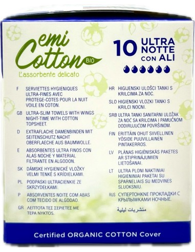 emi cotton assorbenti ultra in cotone - 10 pezzi - notte: tuttocasashop.it: igiene e cura della persona
