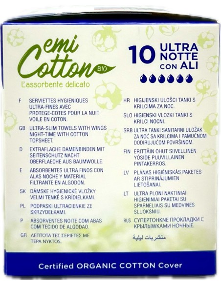 emi cotton assorbenti ultra in cotone - 10 pezzi - notte: tuttocasashop.it: igiene e cura della persona