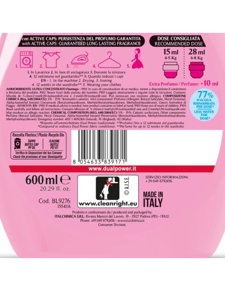 dual power ultra ammorbidente concentrato 24 lavaggi - 600ml - flamingo: tuttocasashop.it: prodotti per bucato e tessuti