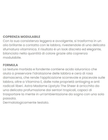 astra madame lipstylo the sheer - rossetto stylo - 01 - cliche' couture: tuttocasashop.it: igiene e cura della persona