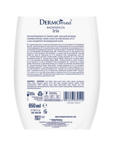 dermomed bagnodoccia 650ml - ph 5.5 con acido ialuronico - iris: tuttocasashop.it: igiene e cura della persona