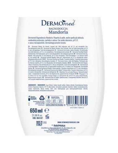 dermomed bagnodoccia 650ml - ph 5.5 con acido ialuronico - mandorla: tuttocasashop.it: igiene e cura della persona