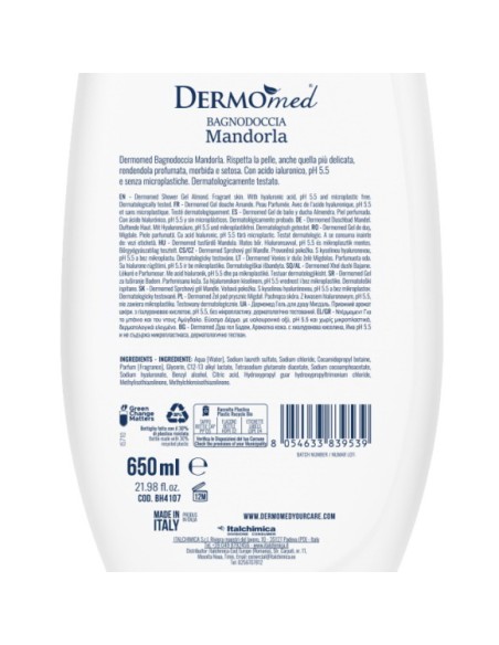dermomed bagnodoccia 650ml - ph 5.5 con acido ialuronico - mandorla: tuttocasashop.it: igiene e cura della persona