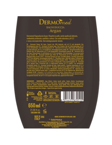 dermomed bagnodoccia 650ml - ph 5.5 con acido ialuronico - argan: tuttocasashop.it: igiene e cura della persona