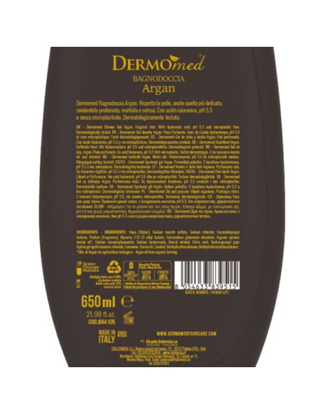 dermomed bagnodoccia 650ml - ph 5.5 con acido ialuronico - argan: tuttocasashop.it: igiene e cura della persona