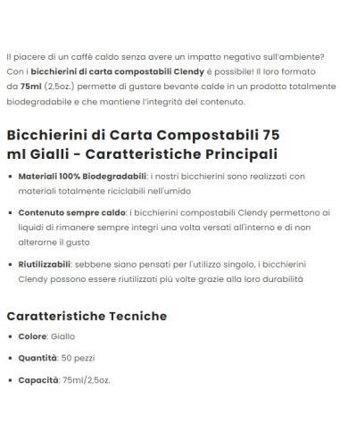 clendy bicchieri caffe' monouso in carta da 75ml - 50 pezzi - giallo: tuttocasashop.it: carta & monouso