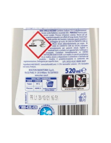 smac brillacciaio 520ml crema - detergente per superfici in acciaio: tuttocasashop.it: pulizia e cura della casa