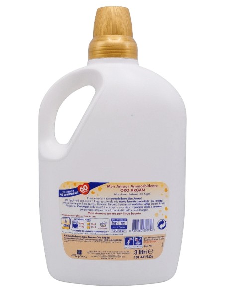 mon amour ammorbidente 60 lavaggi 3000ml - oro - argan: tuttocasashop.it: prodotti per bucato e tessuti