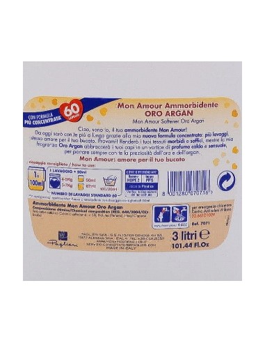 mon amour ammorbidente 60 lavaggi 3000ml - oro - argan: tuttocasashop.it: prodotti per bucato e tessuti
