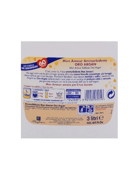 mon amour ammorbidente 60 lavaggi 3000ml - oro - argan: tuttocasashop.it: prodotti per bucato e tessuti