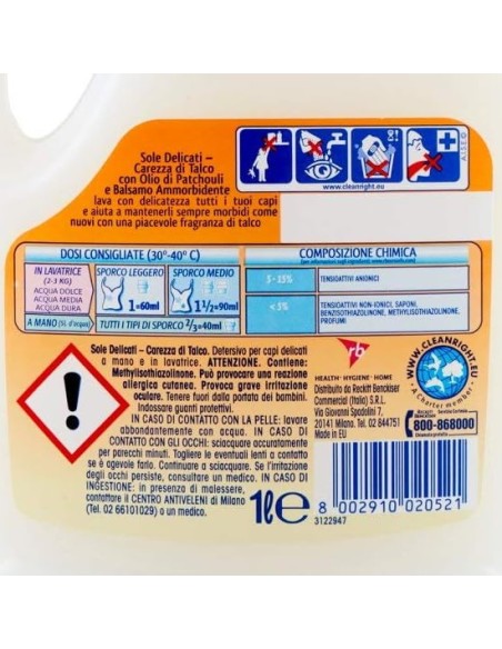 sole detersivo liquido 16 lavaggi 1l - capi delicati - talco: tuttocasashop.it: prodotti per bucato e tessuti