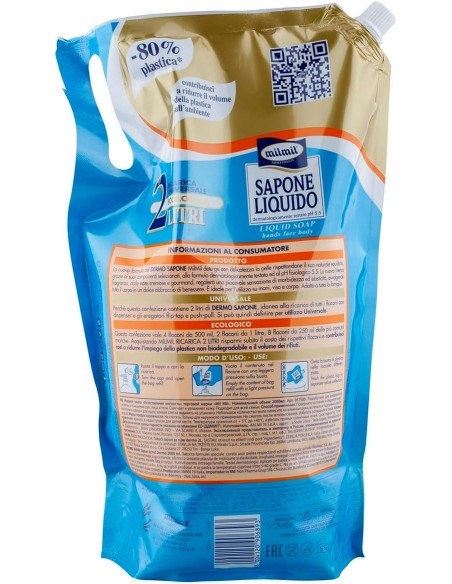 mil mil sapone liquido - ecoricarica - 2 litri - dermo: tuttocasashop.it: igiene e cura della persona