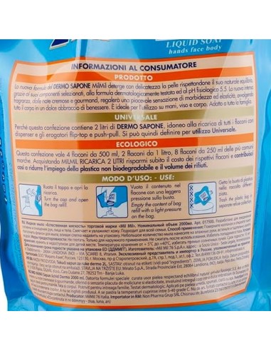 mil mil sapone liquido - ecoricarica - 2 litri - dermo: tuttocasashop.it: igiene e cura della persona