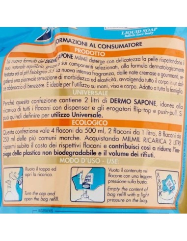 mil mil sapone liquido - ecoricarica - 2 litri - dermo: tuttocasashop.it: igiene e cura della persona
