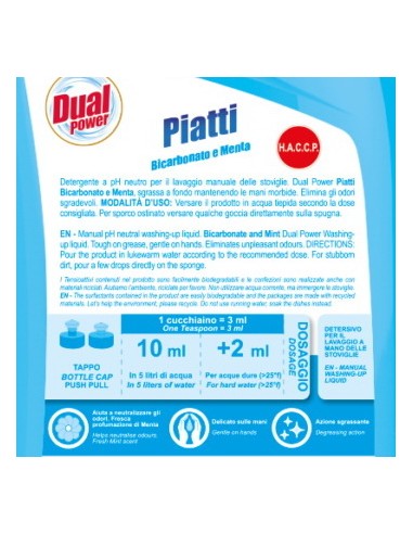 dual power detersivo per piatti - 1 litro - bicarbonato: tuttocasashop.it: pulizia e cura della casa