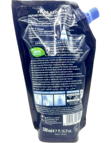 felce azzurra sapone liquido - ecoricarica da 500ml - antibatterico: tuttocasashop.it: igiene e cura della persona