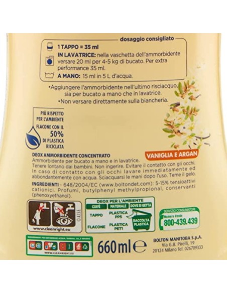deox ammorbidente concentrato - 660ml - 33 lavaggi - vaniglia: tuttocasashop.it: prodotti per bucato e tessuti