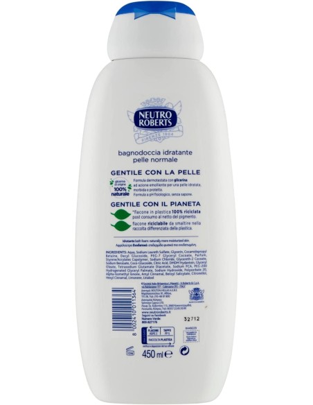 neutro roberts bagnodoccia - 450ml - idratante con clicerina naturale: tuttocasashop.it: igiene e cura della persona
