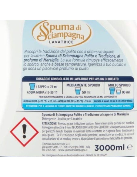 spuma di sciampagna detersivo lavatrice - 60 lavaggi - 3l - marsiglia: tuttocasashop.it: prodotti per bucato e tessuti